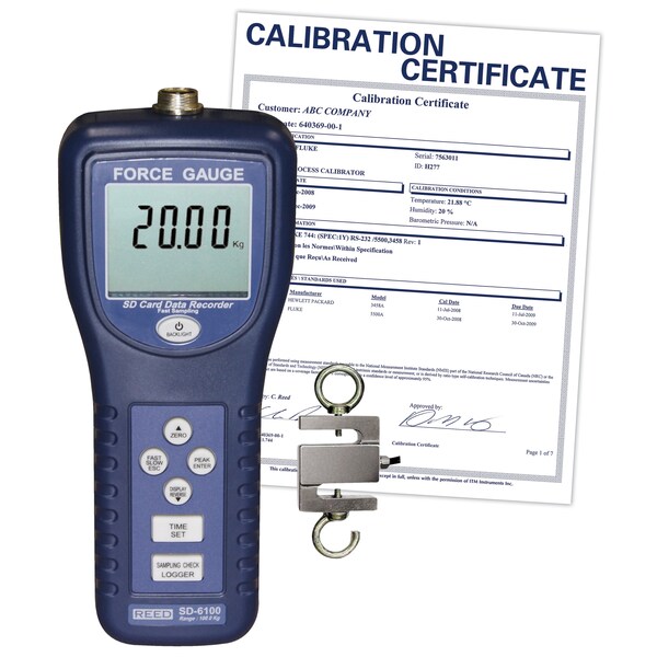 REED SD-6100 Data Logging Force Gauge, 220 lbs 100 kg, includes ISO Certificate